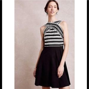 NWT Anthro Maeve Crosswise Flare Black & White Dress US 12